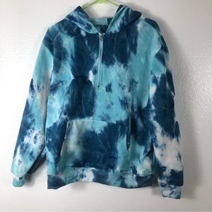 NOWT Love Streak Blue Tye Dye Zip Up Hoodie Long Sleeves Size M Kangaroo Pocket